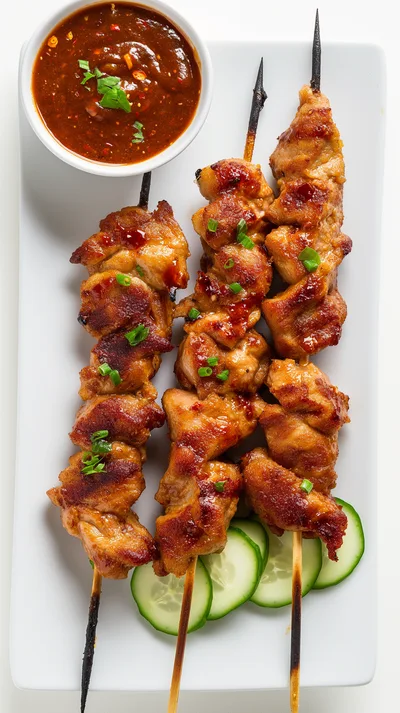 Grilled Chicken Satay Skewers With Spicy Dipping Sauce