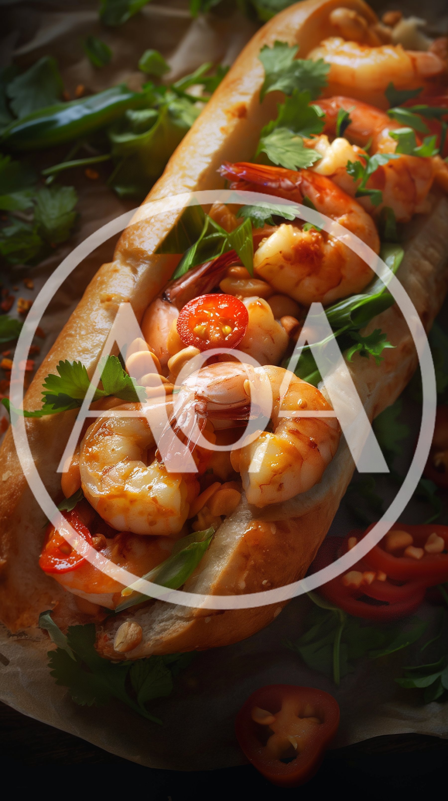 Gourmet Shrimp Banh Mi Sandwich With Peanuts And Cilantro