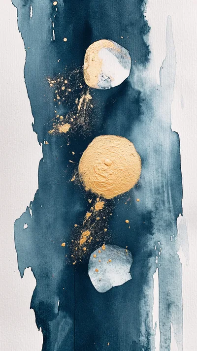 Abstract Watercolor Painting With Gold Leaf Accents