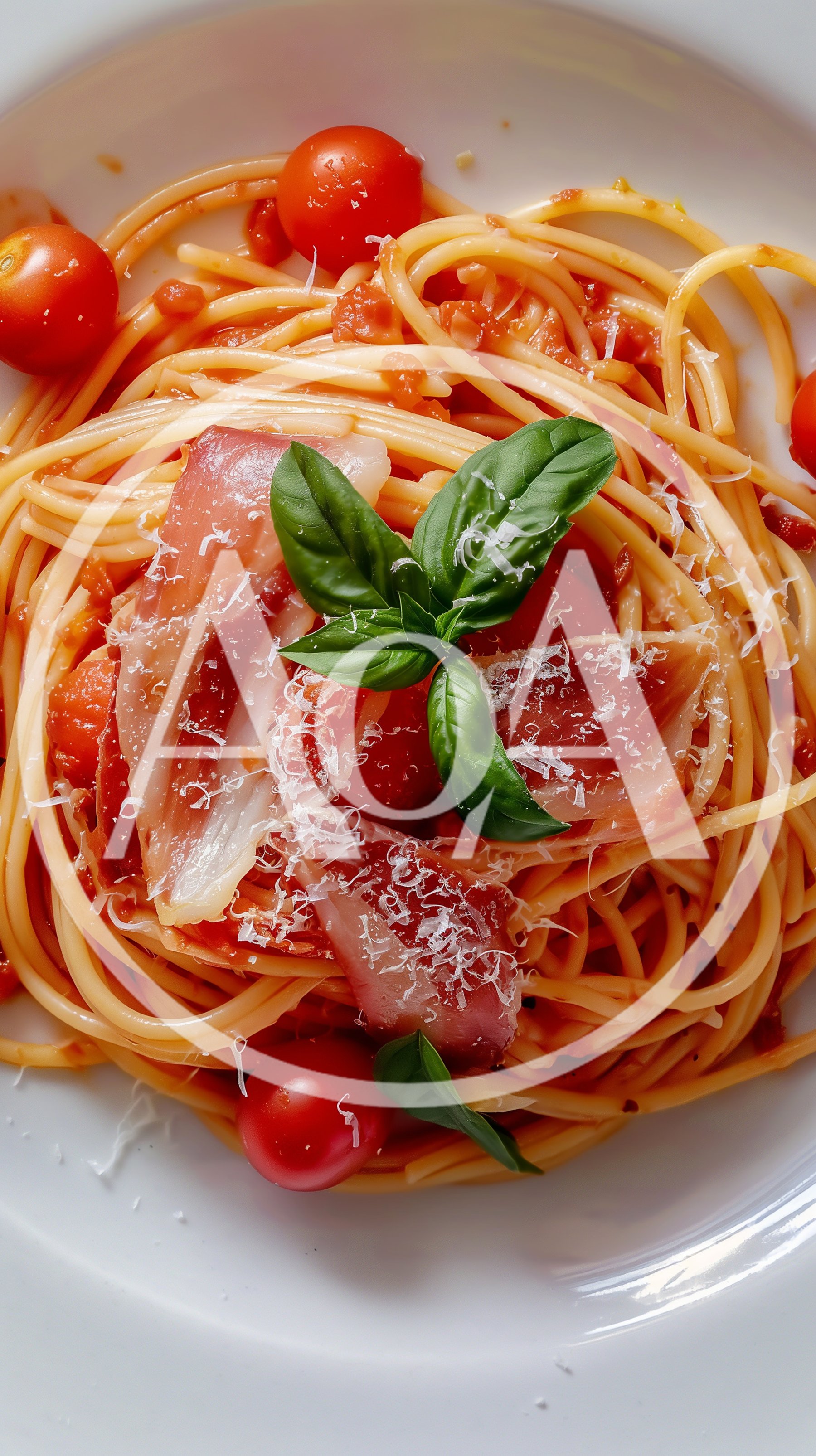 Spaghetti Pasta With Prosciutto And Cherry Tomatoes