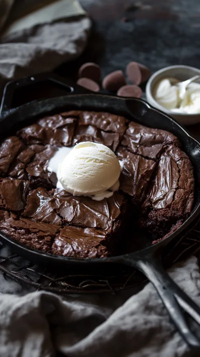 Skillet Brownie Topped With Vanilla Ice Cream