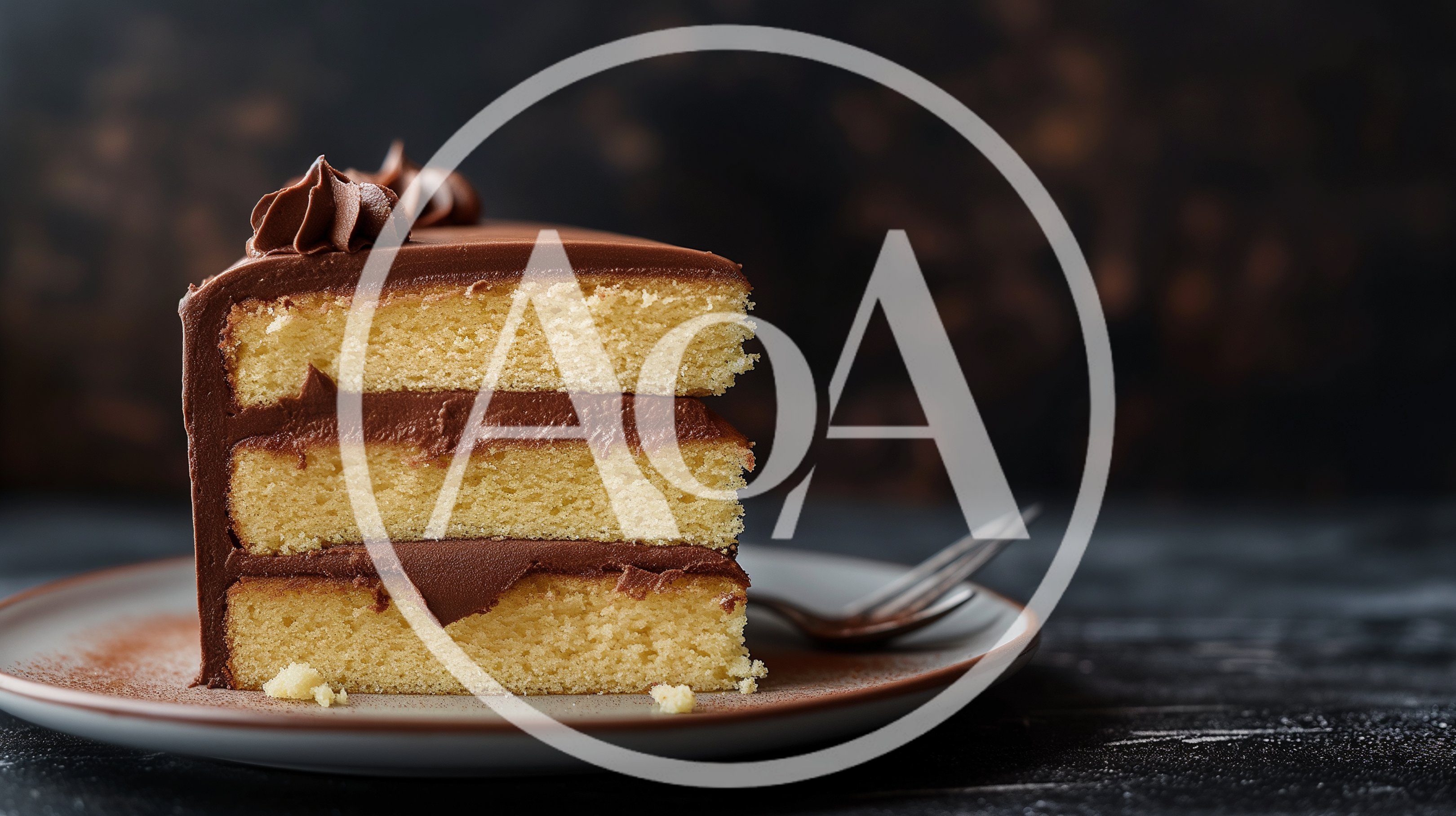 Slice Of Layered Yellow Cake With Chocolate Frosting