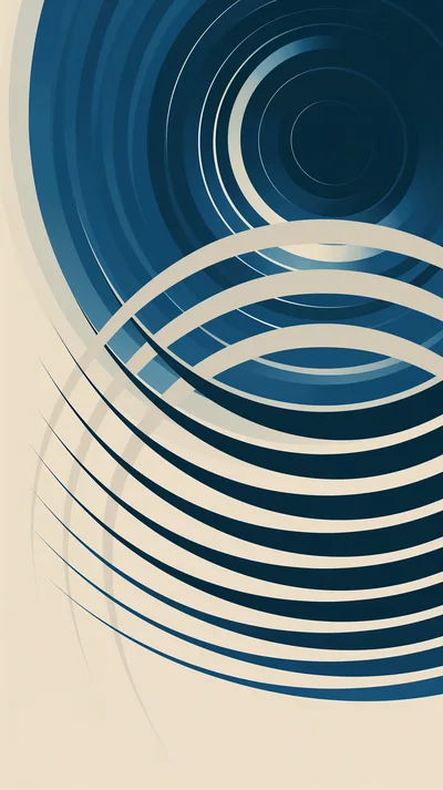 Abstract Geometric Pattern With Concentric Blue And Cream Circles