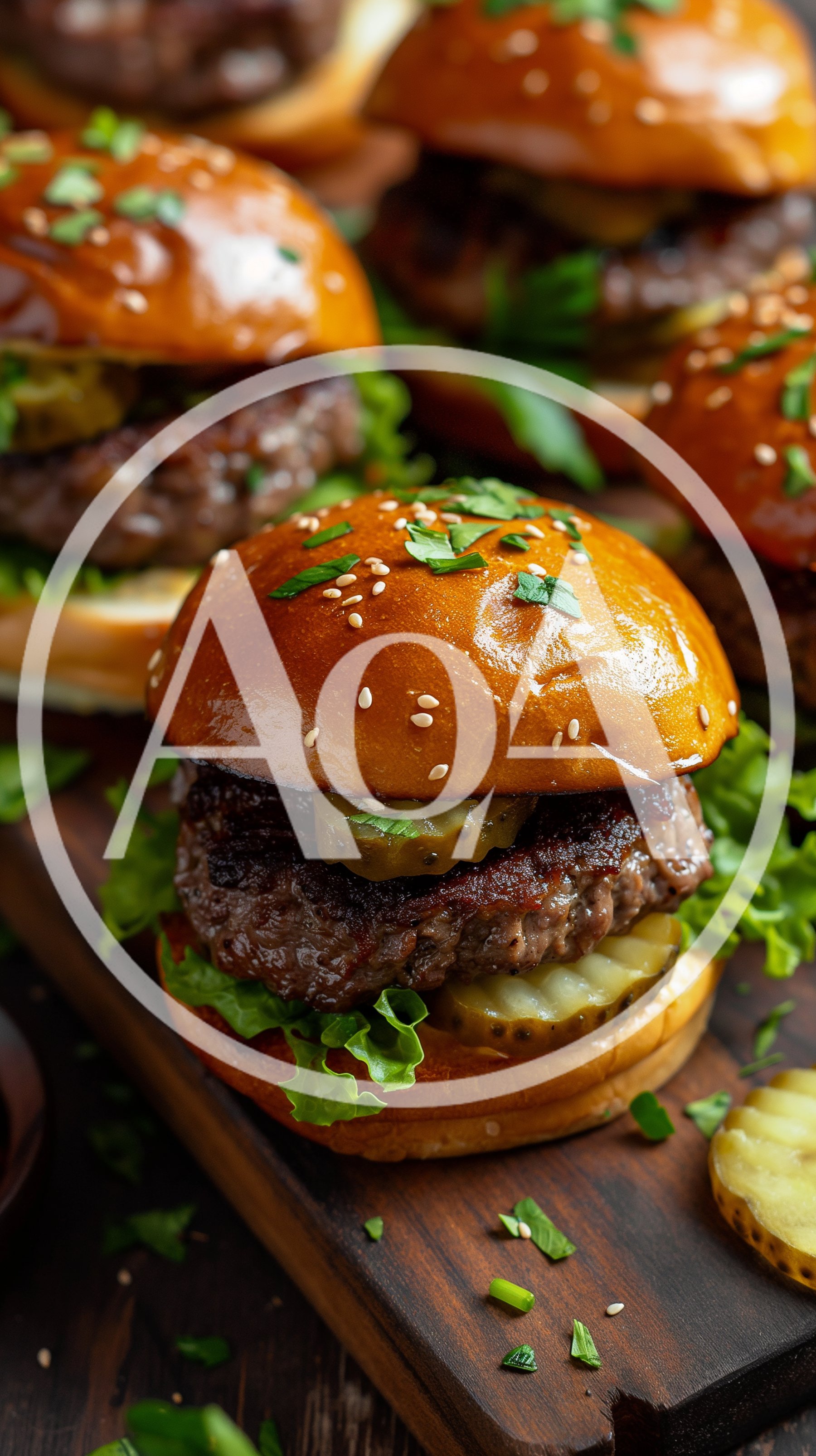 Gourmet Beef Sliders On A Wooden Serving Board