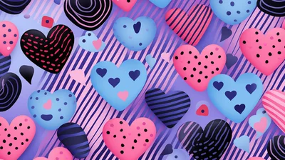 Abstract Pattern Of Colorful Hearts On Striped Background