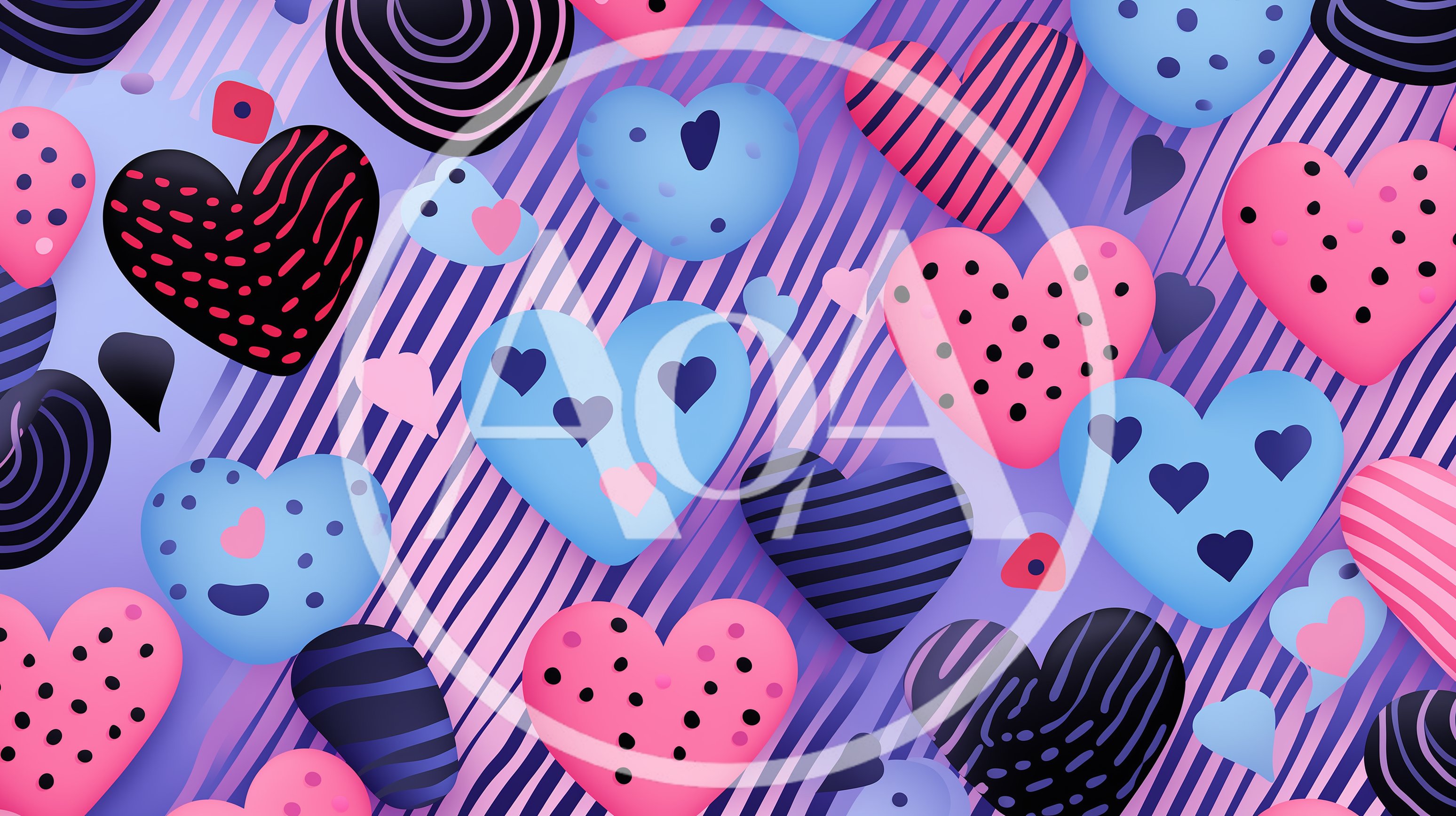 Abstract Pattern Of Colorful Hearts On Striped Background