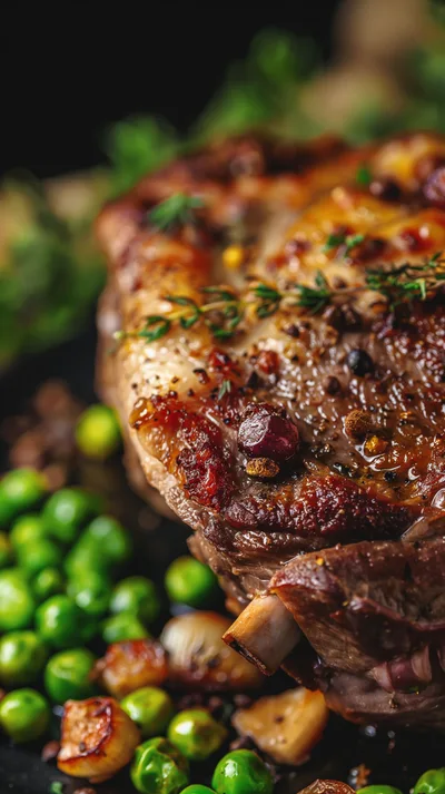 Roasted Rack of Lamb with Peas and Onions