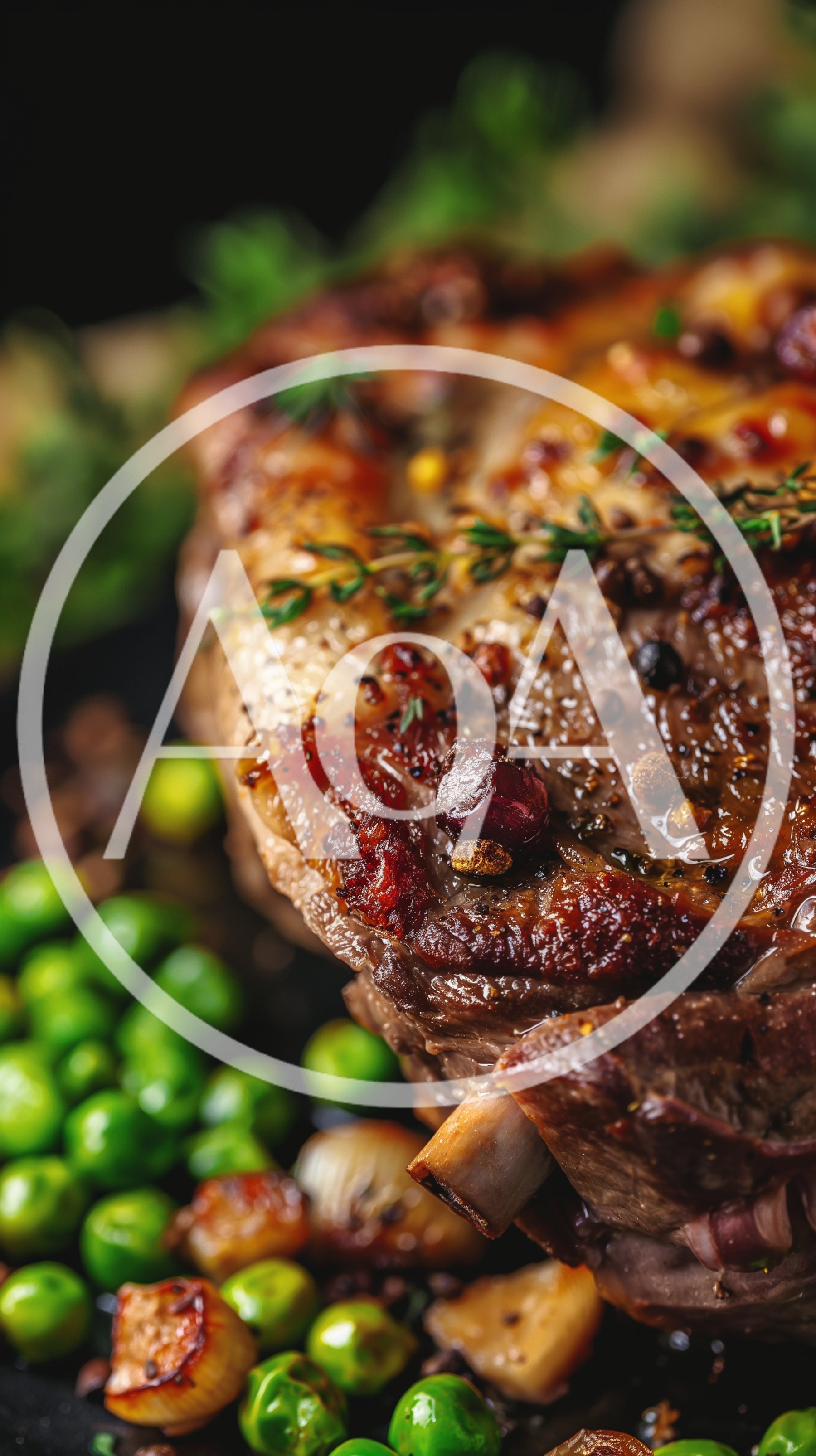 Roasted Rack of Lamb with Peas and Onions