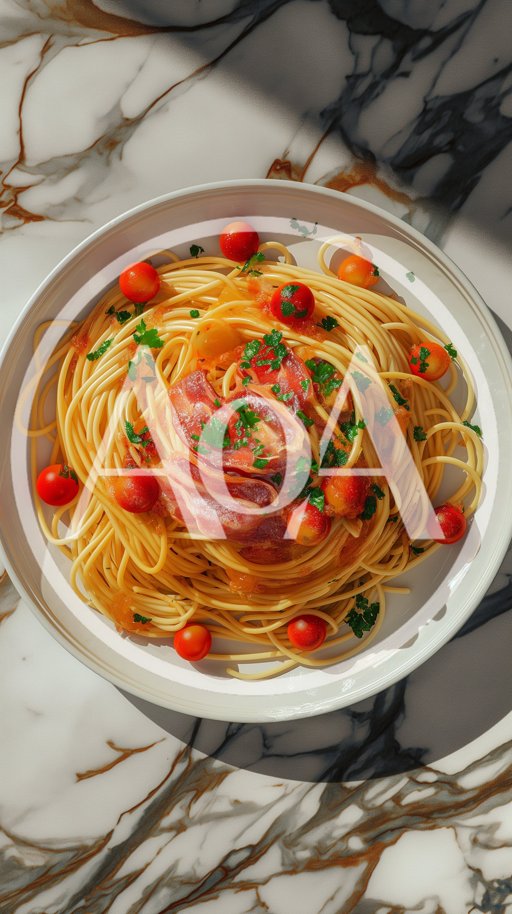 Spaghetti Pasta With Bacon And Cherry Tomatoes