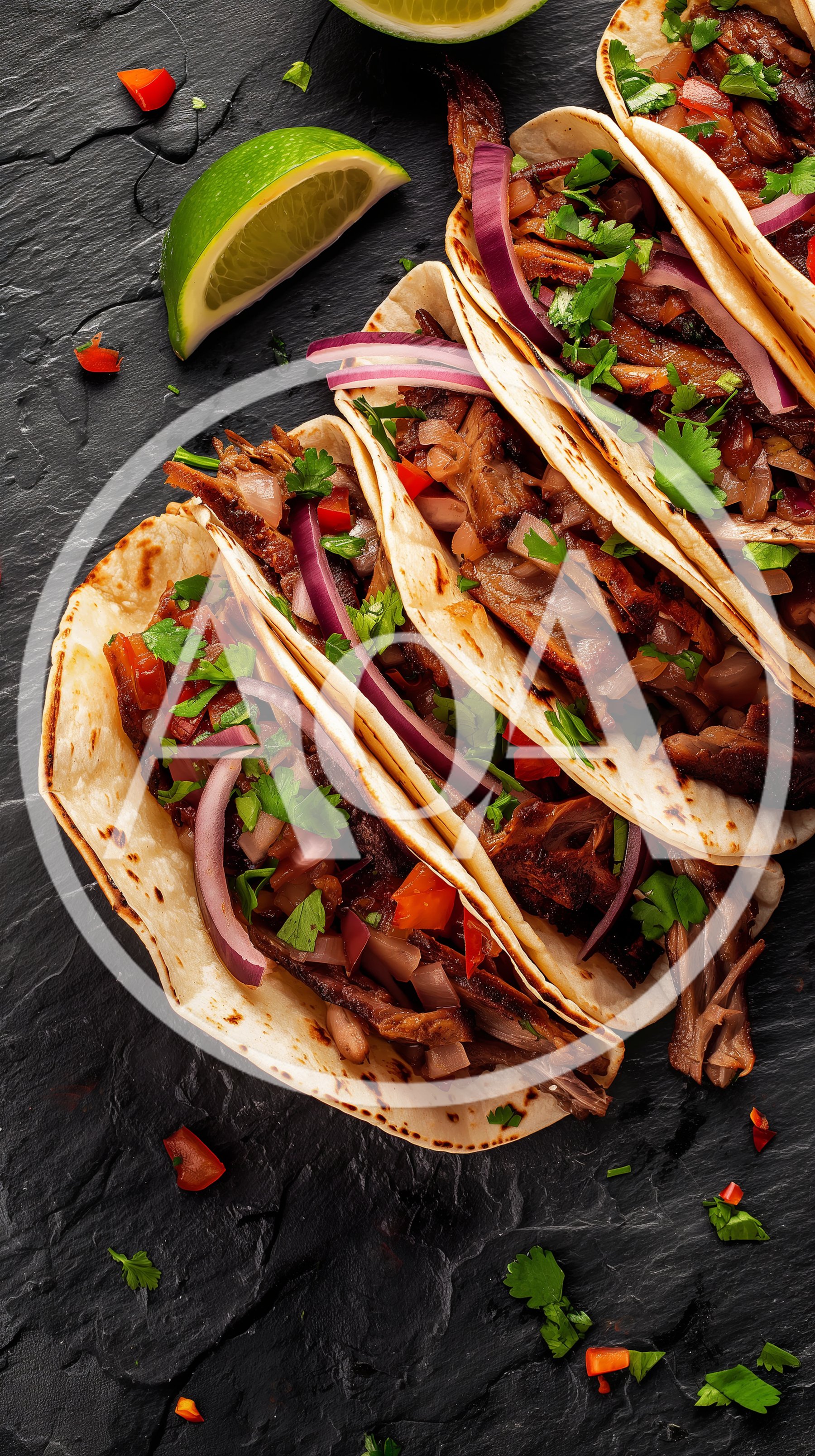 Delicious Carne Asada Tacos on Dark Slate Background