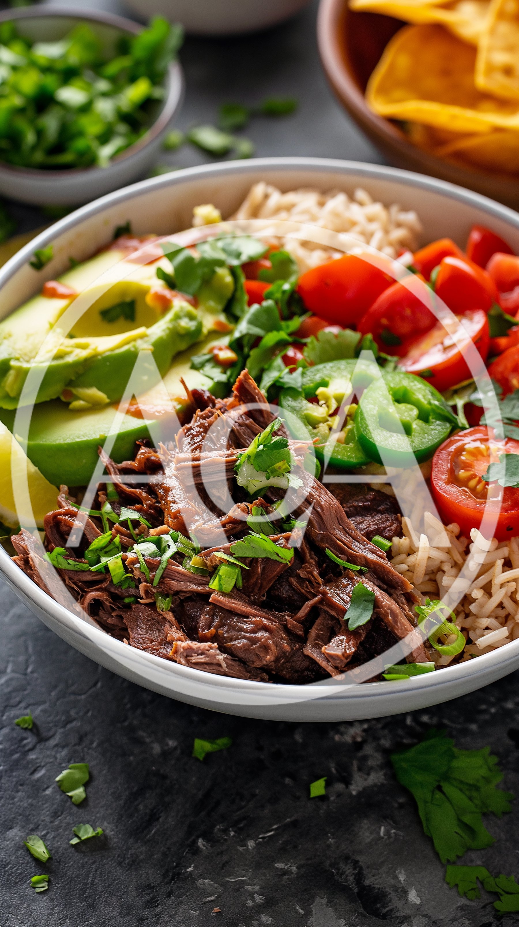 Beef Barbacoa Burrito Bowl with Fresh Toppings