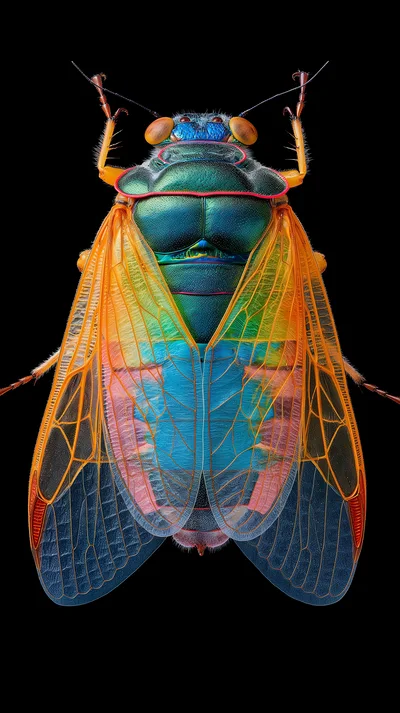 Macro Studio Portrait Of A Vibrant Colorful Cicada