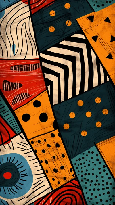 Abstract Geometric Pattern With Textured Shapes And Lines