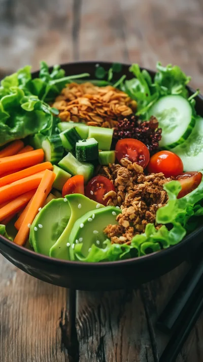Fresh Healthy Vegetable Salad Bowl With Avocado And Carrots