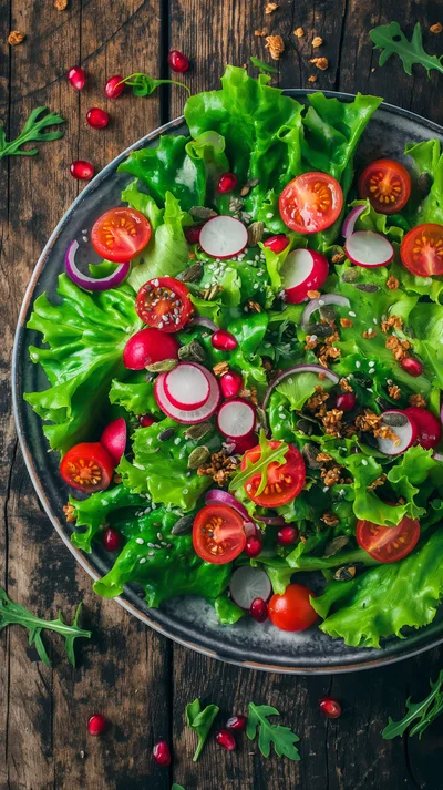 Fresh Vegetable Salad with Pomegranate and Seeds