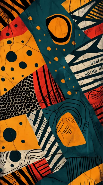 Abstract Geometric Collage With Textured Shapes And Patterns