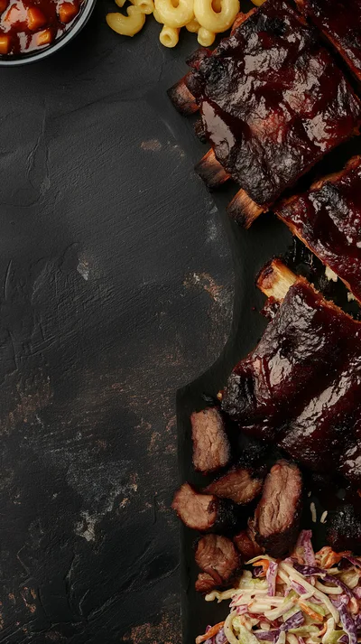 Barbecue Ribs Platter with Coleslaw and Macaroni