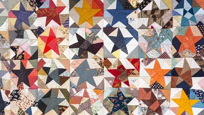 Handmade Patchwork Quilt With Star Pattern Blocks