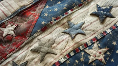 Vintage American Flag Quilt With Appliqued Stars