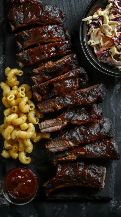 Barbecue Pork Ribs With Macaroni Salad And Sauce