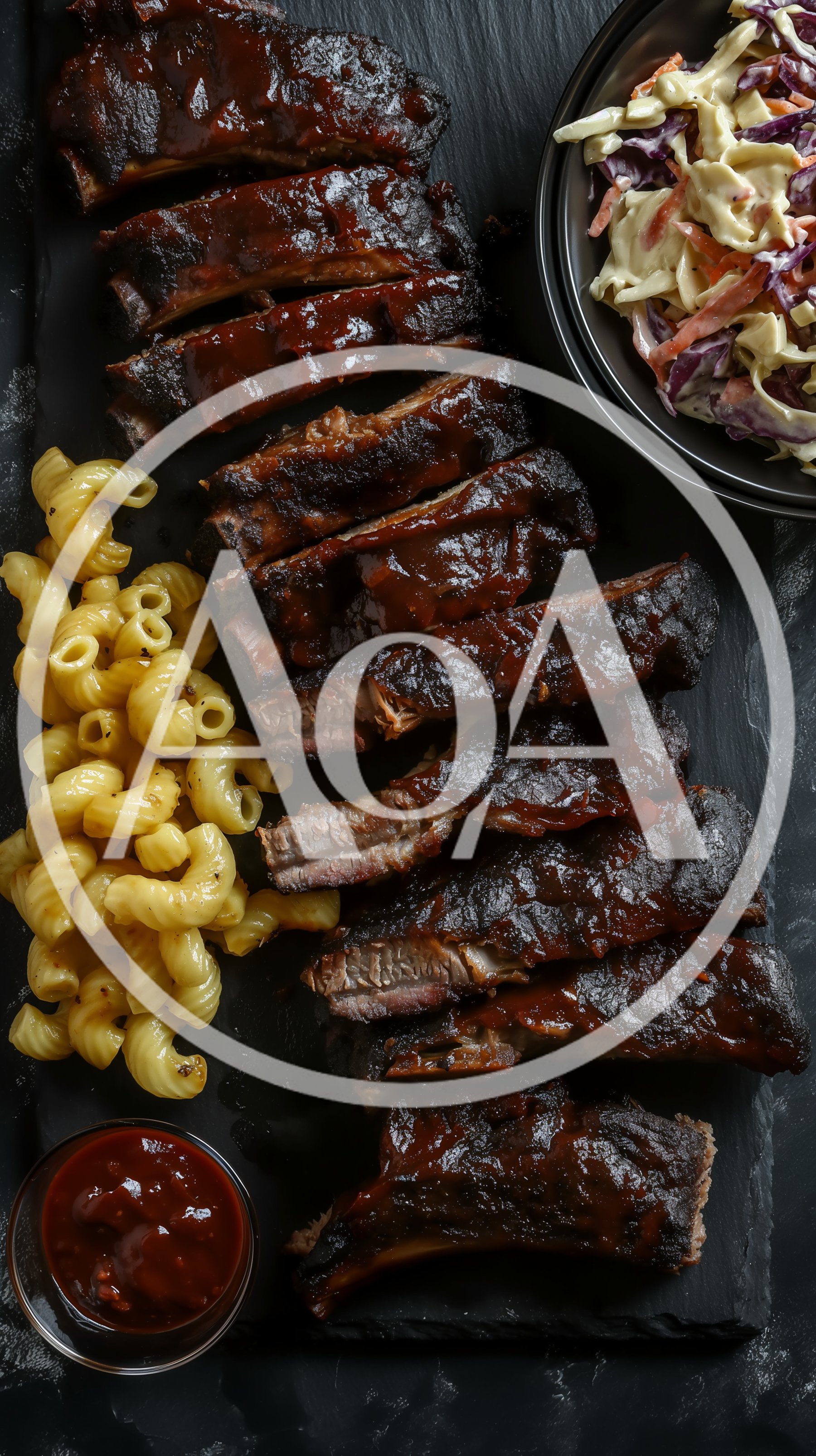 Barbecue Pork Ribs With Macaroni Salad And Sauce