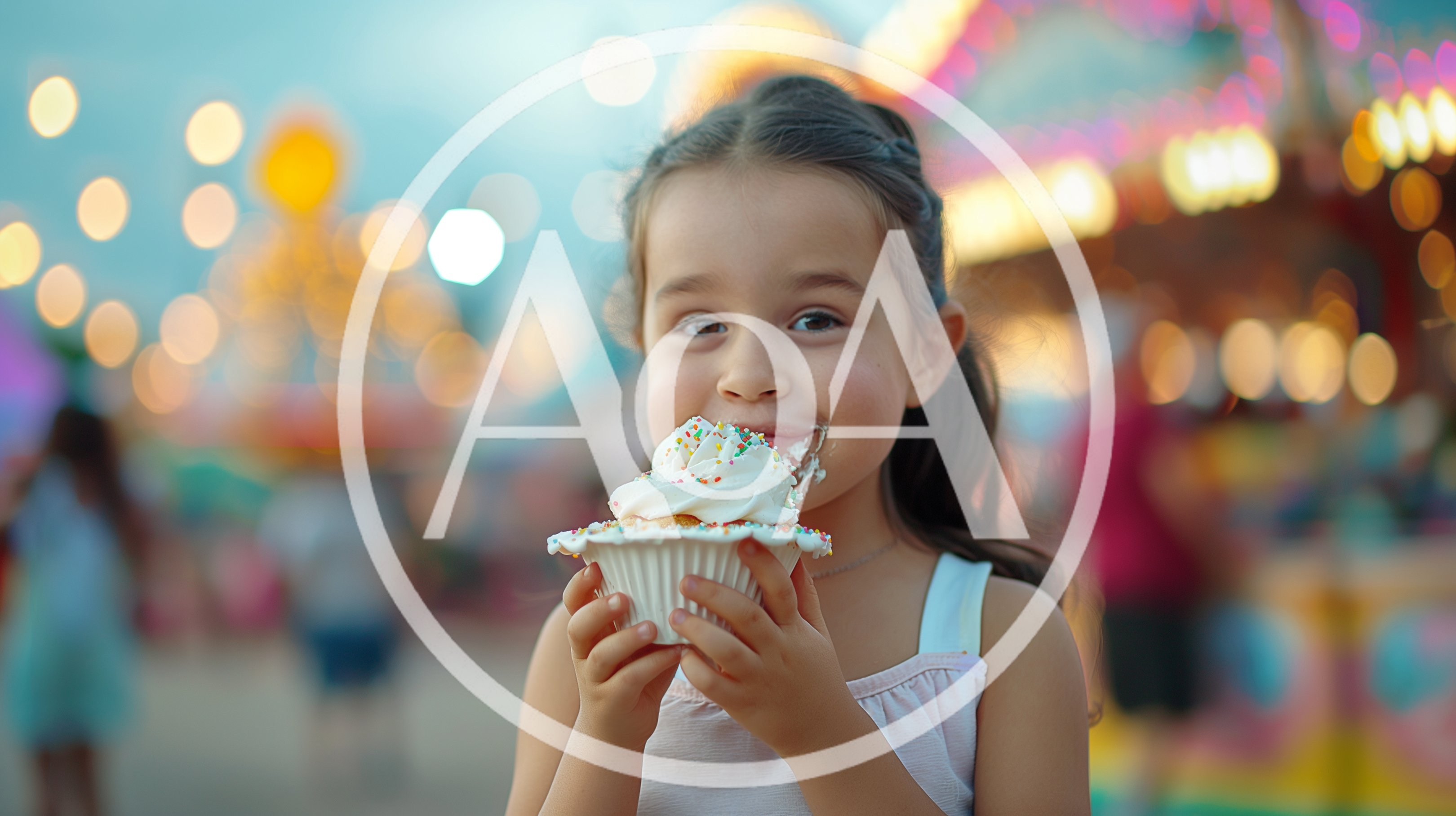 Young Girl Eating A Cupcake At A Carnival