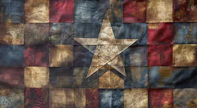 Textured Patchwork Flag With Central Star Emblem