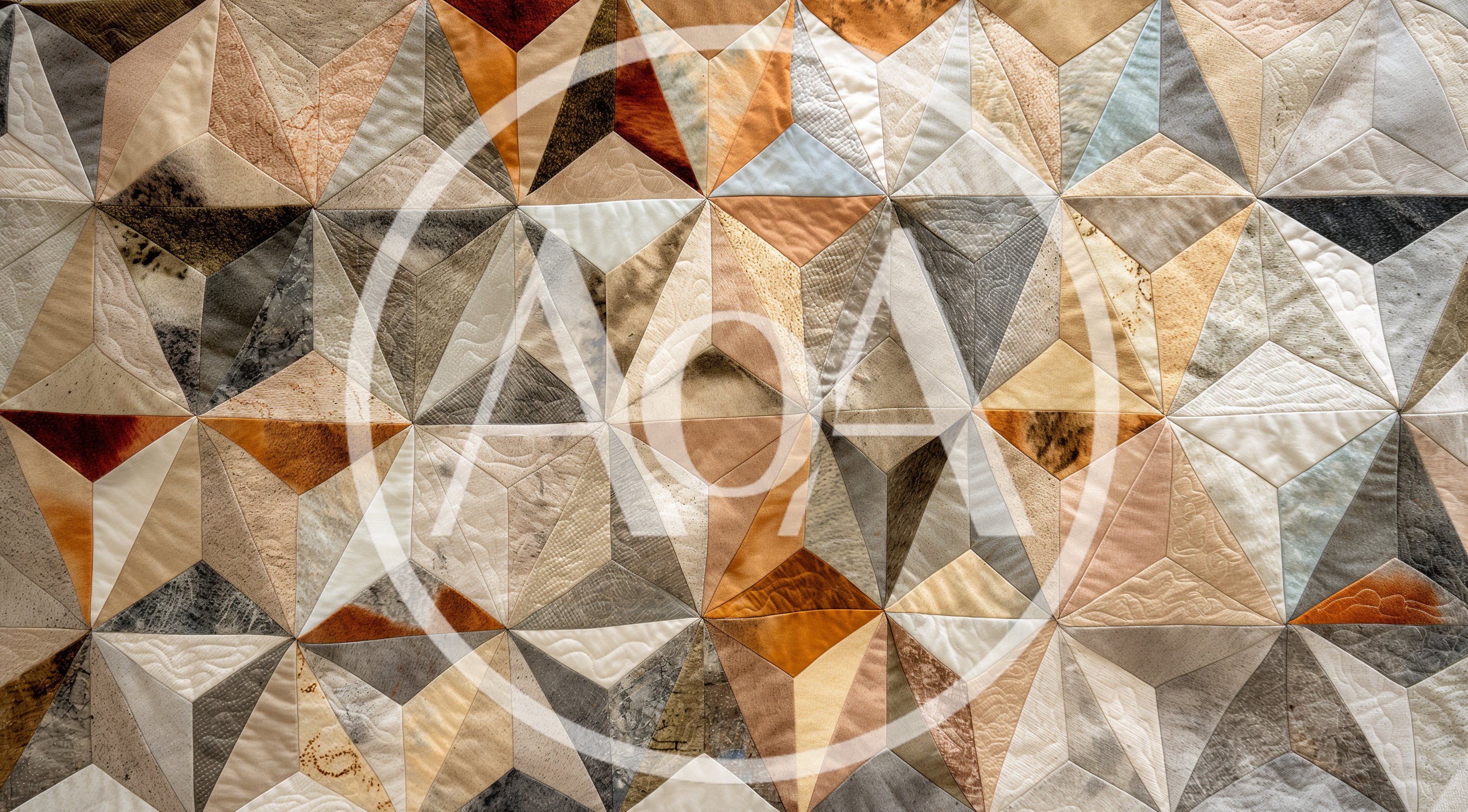 Geometric Patchwork Quilt With Earth Tone Fabric Patterns