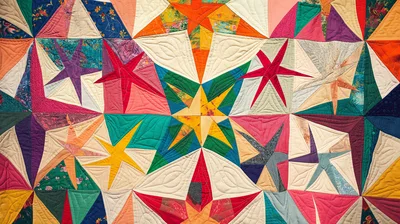 Colorful Geometric Star Pattern Quilt Fabric