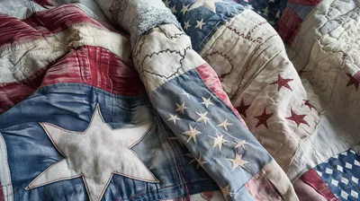 Vintage American Flag Quilt Fabric Texture