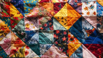 Colorful Patchwork Quilt With Intricate Fabric Patterns