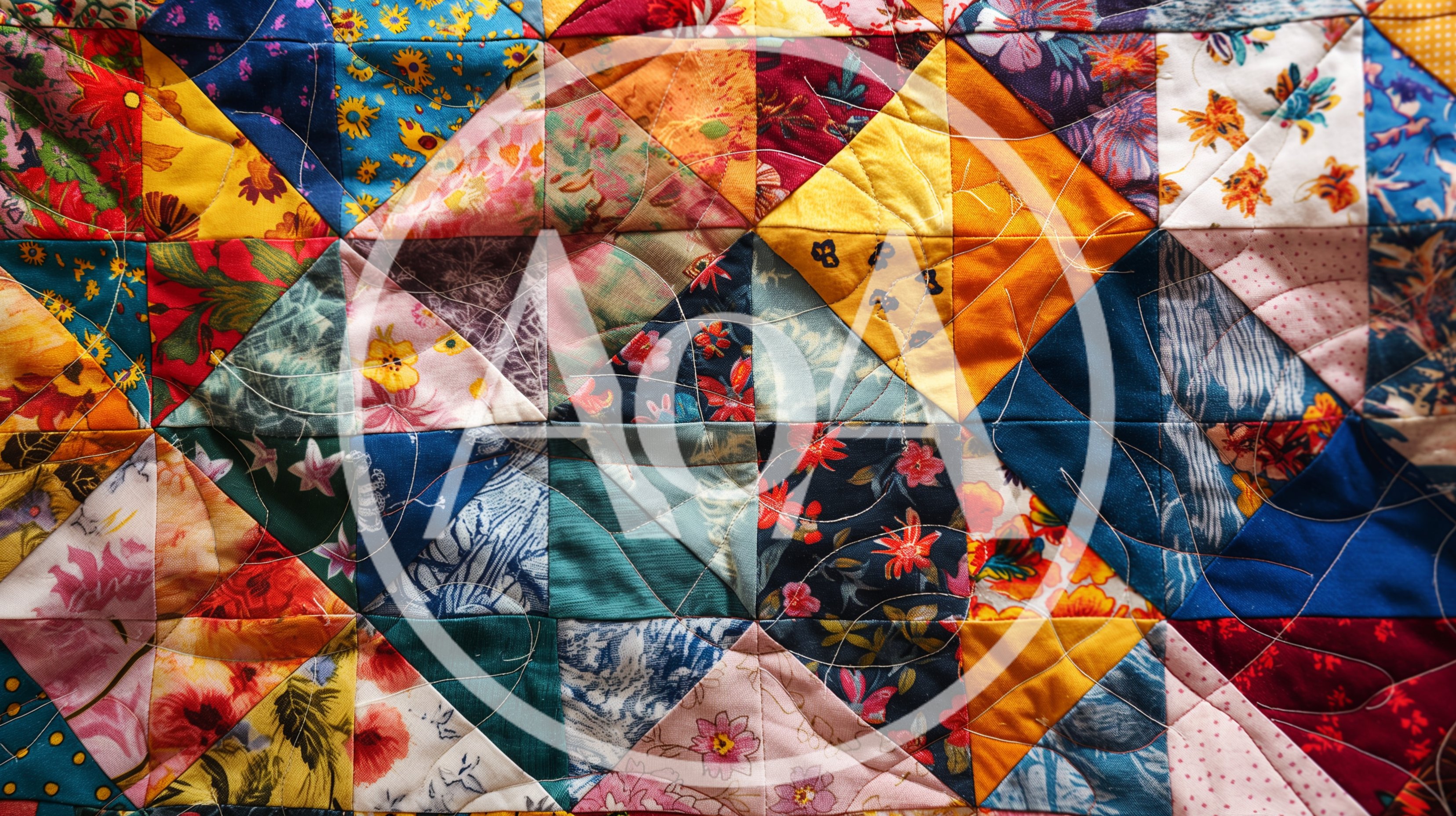 Colorful Patchwork Quilt With Intricate Fabric Patterns