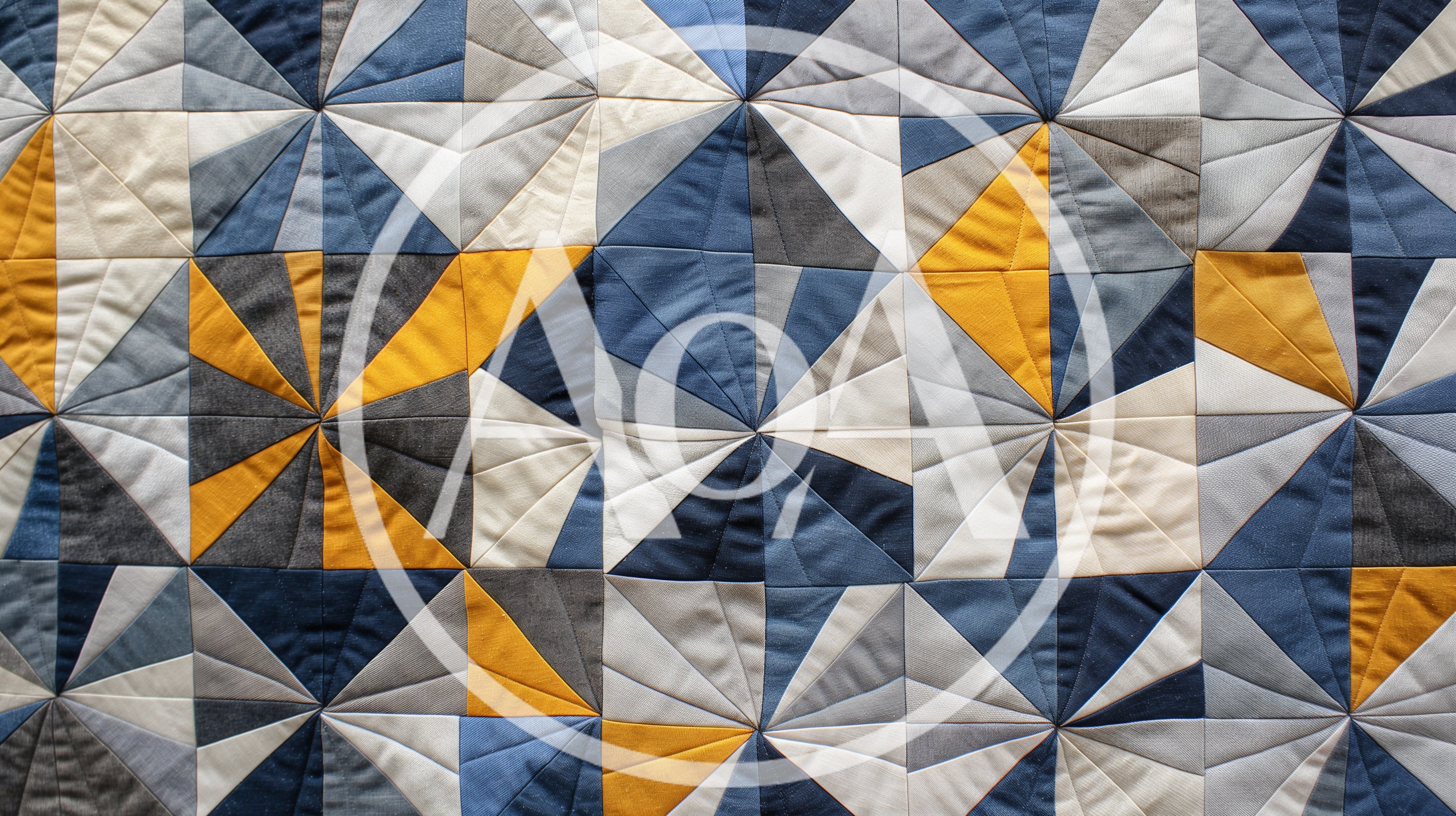 Geometric Quilt Pattern With Blue And Yellow Fabric