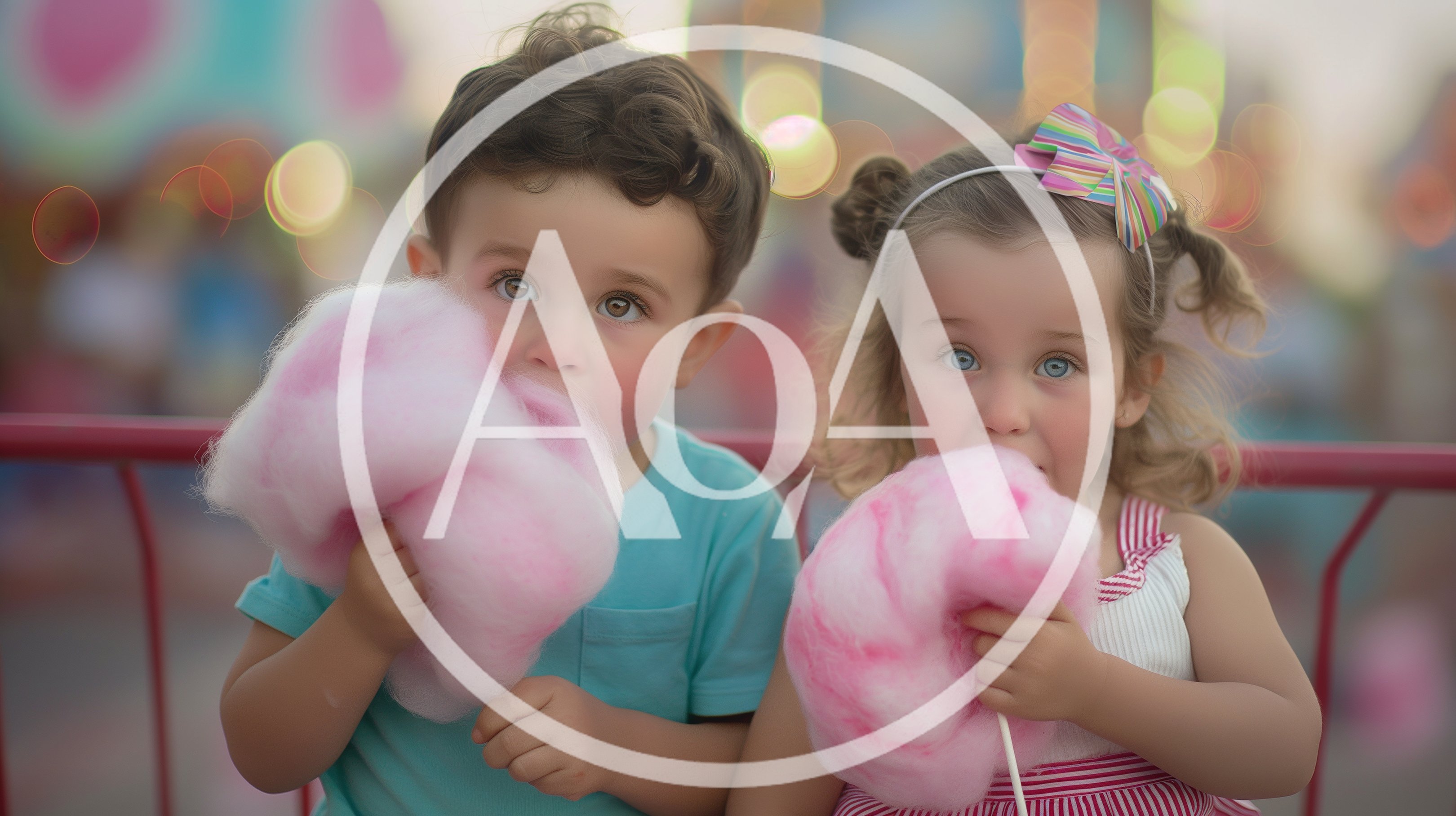 Young Children Eating Pink Cotton Candy at Carnival