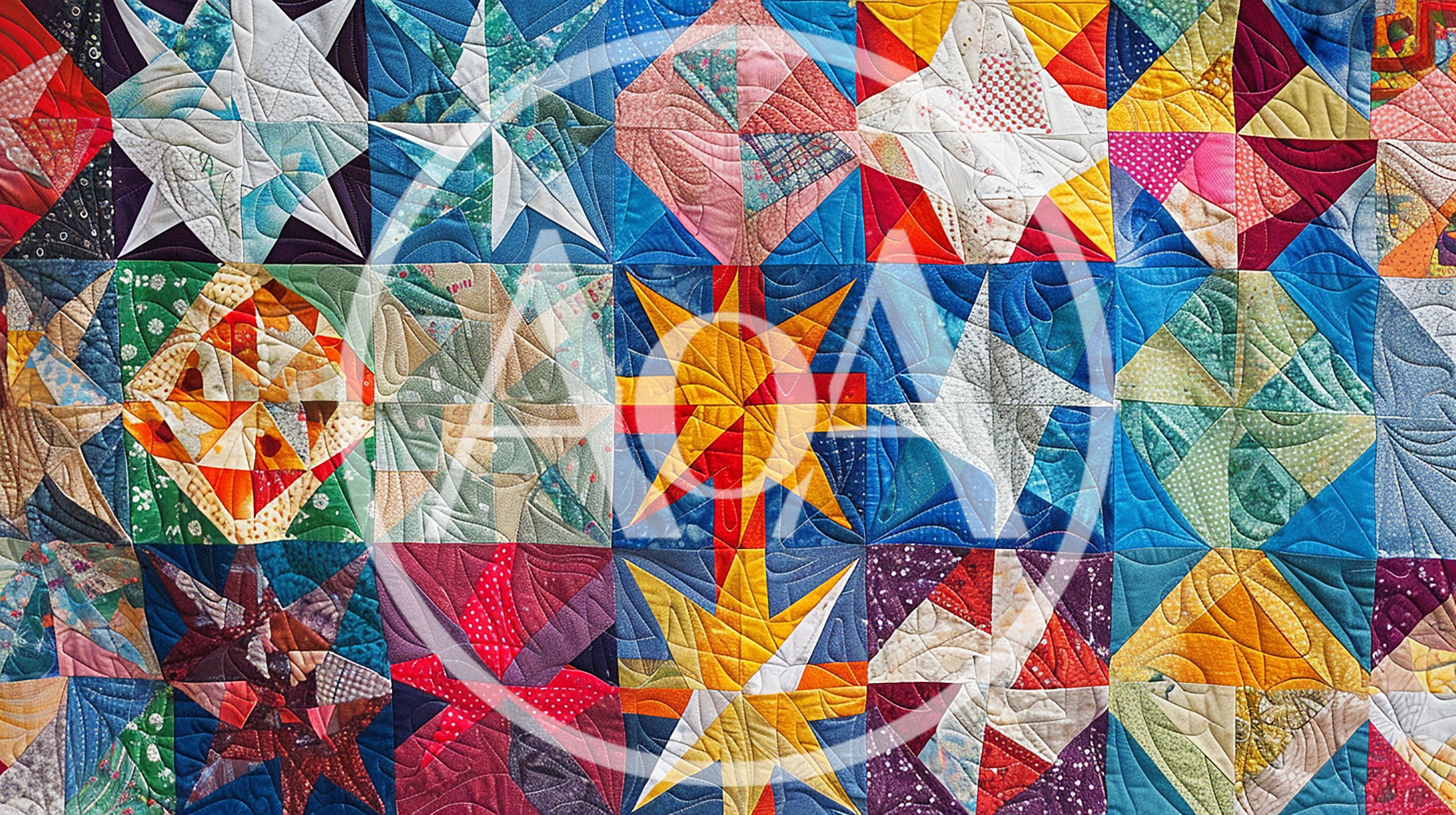Handmade Patchwork Quilt With Colorful Geometric Star Patterns