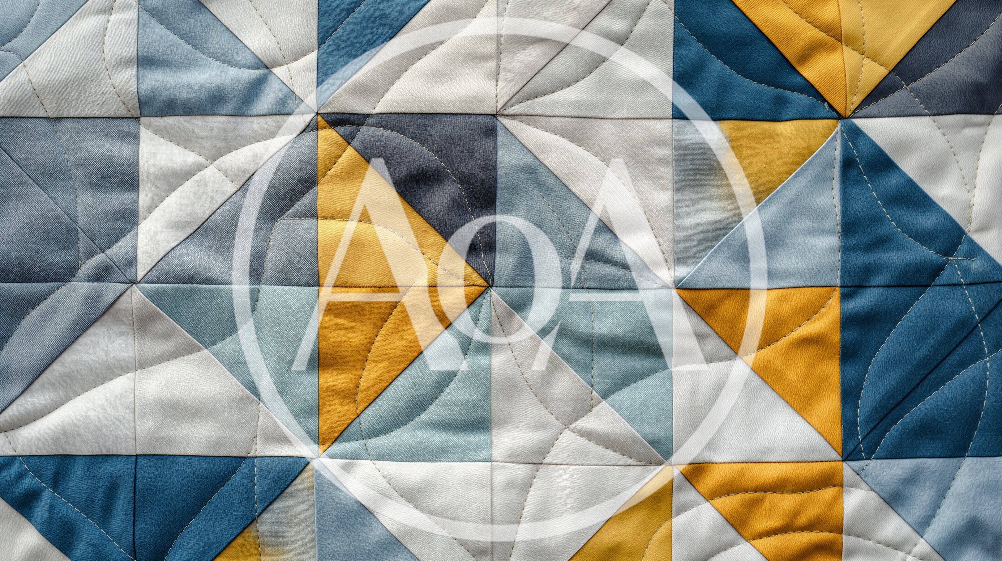 Geometric Quilt Pattern With Blue And Yellow Triangles