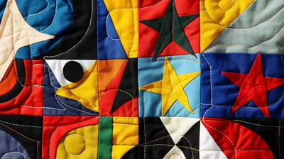 Colorful Geometric Quilt With Star Patterns