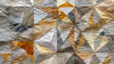 Geometric Patchwork Quilt With Intricate Stitching