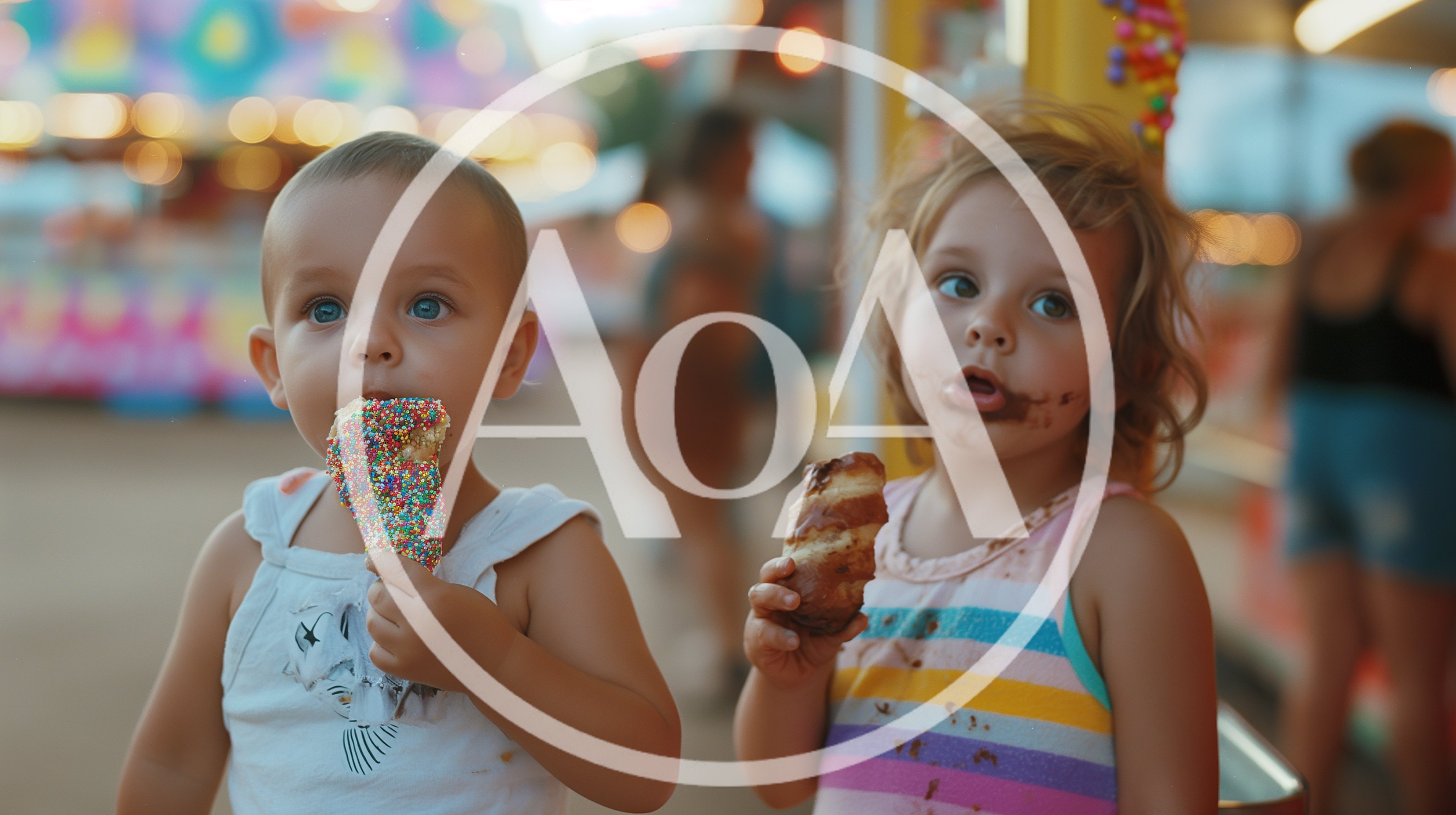 Two Toddlers Eating Treats at a Carnival