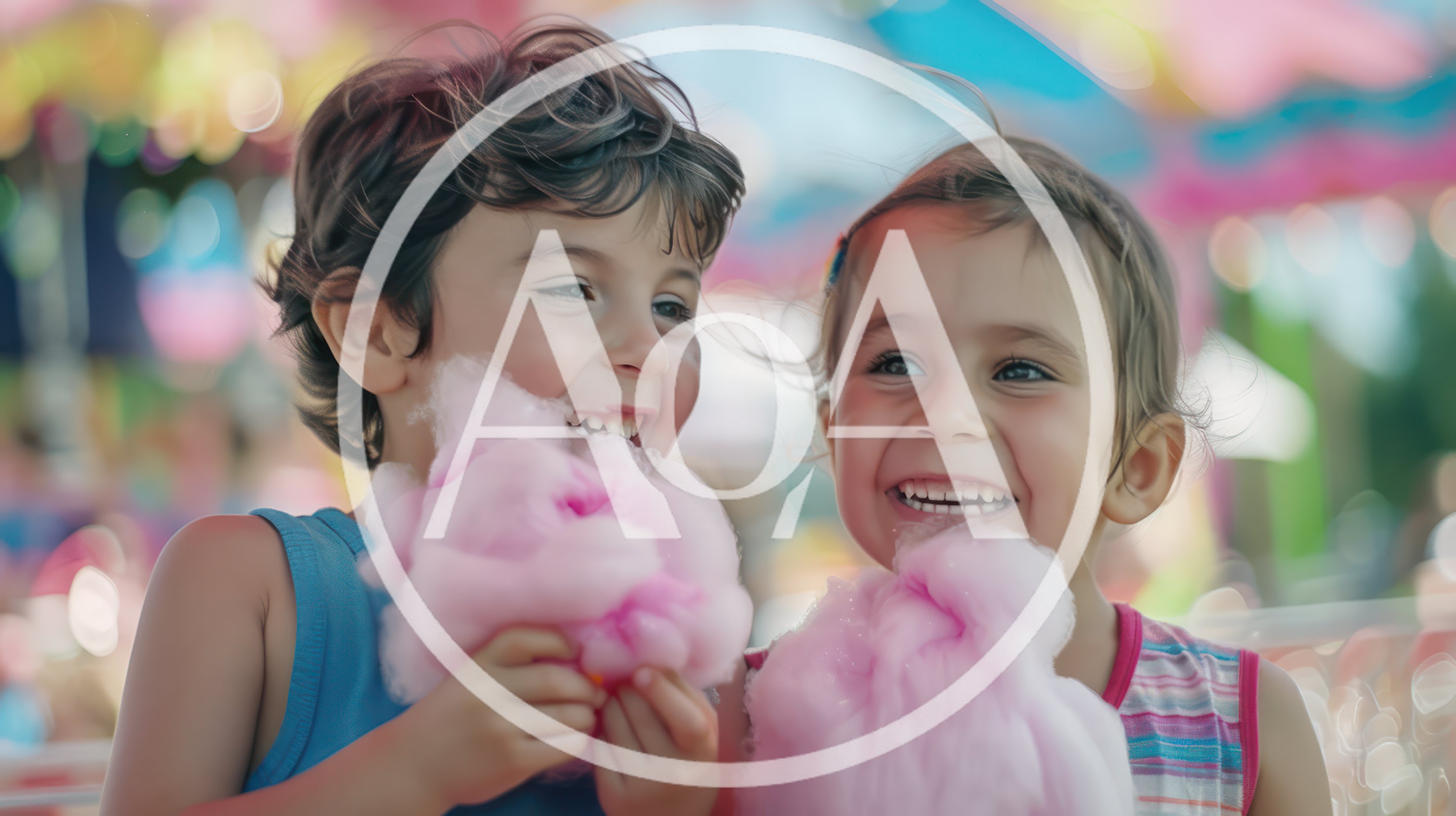 Two Happy Children Eating Pink Cotton Candy