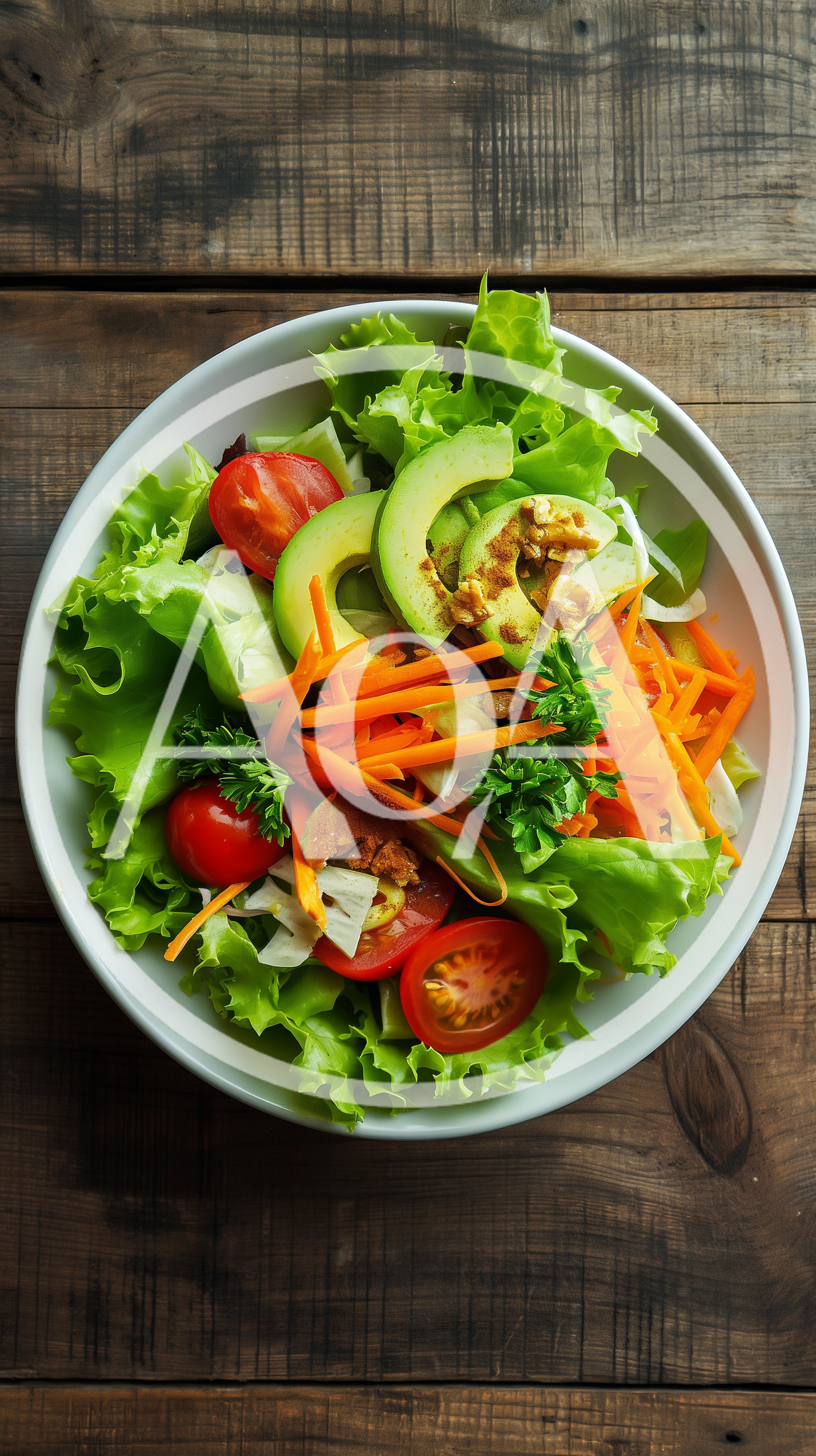 Fresh Vegetable Salad Bowl on Rustic Wooden Table