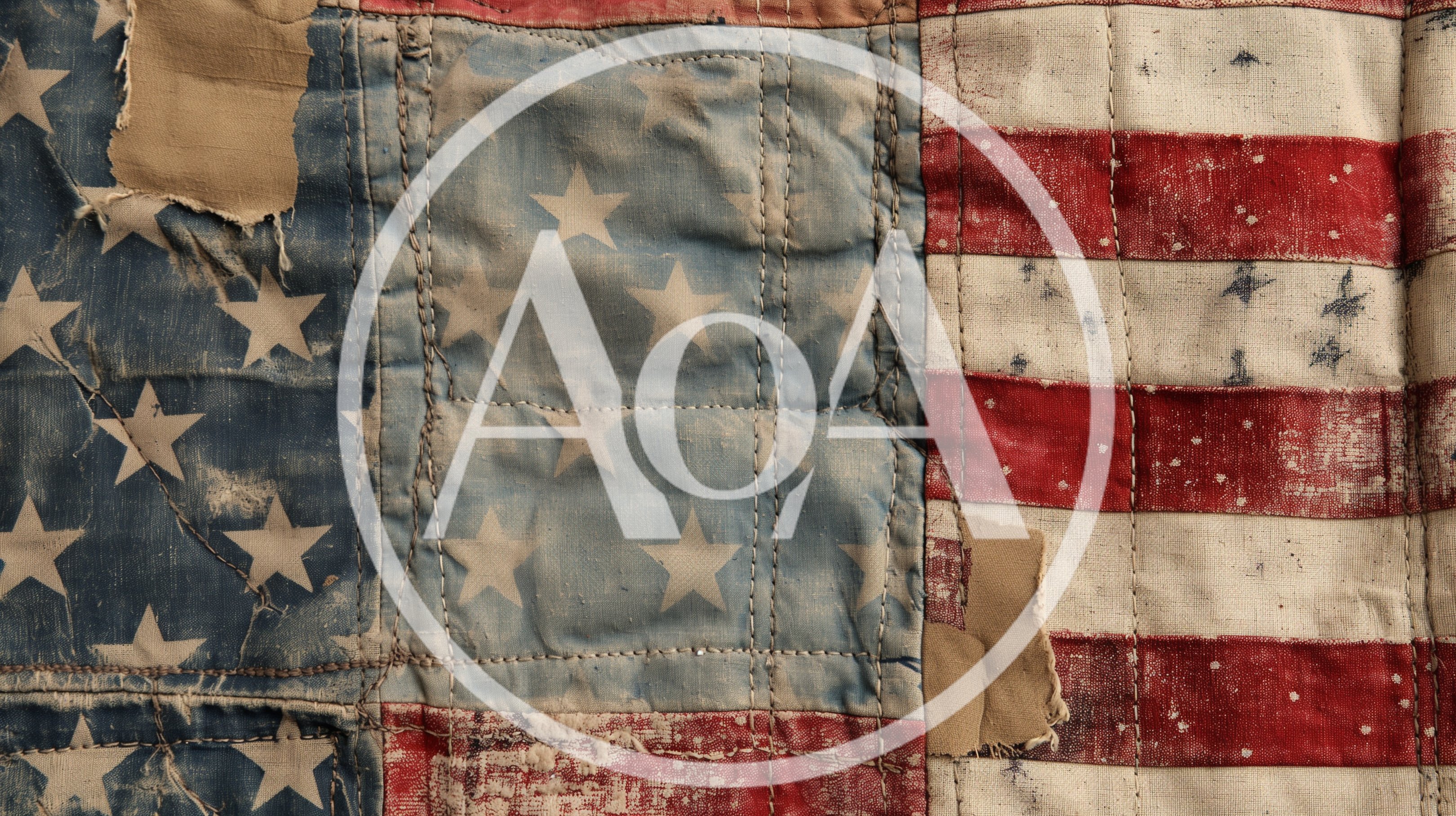 Close Up Of Distressed Vintage American Flag Quilt
