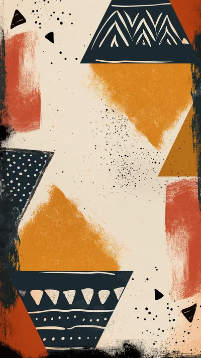 Abstract Geometric Art Print With Textured Shapes And Patterns