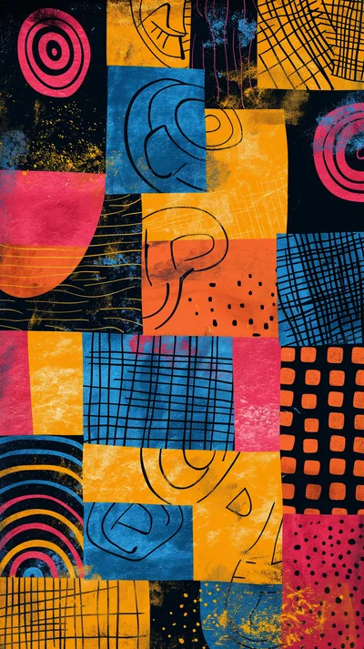 Abstract Geometric Collage With Vibrant Shapes And Textures