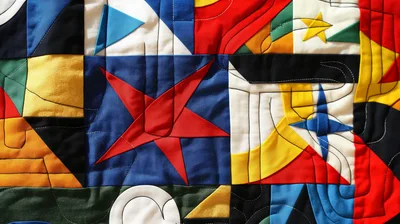 Abstract Geometric Quilt With Colorful Fabric Patches