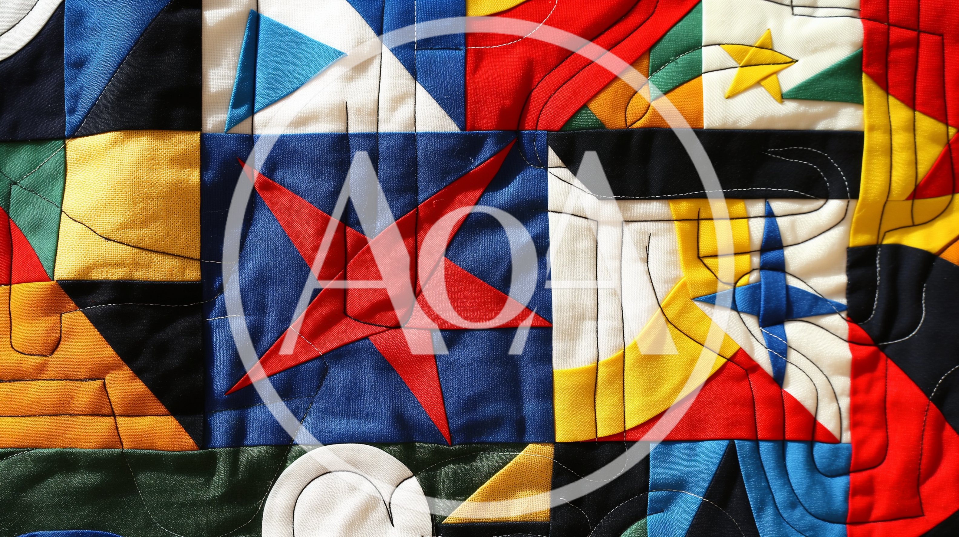 Abstract Geometric Quilt With Colorful Fabric Patches