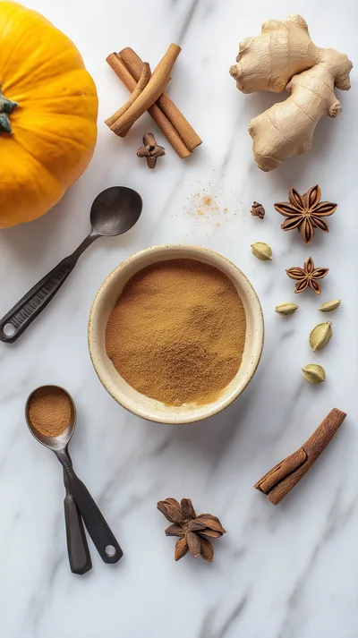 Pumpkin Spice Ingredients Flat Lay on Marble