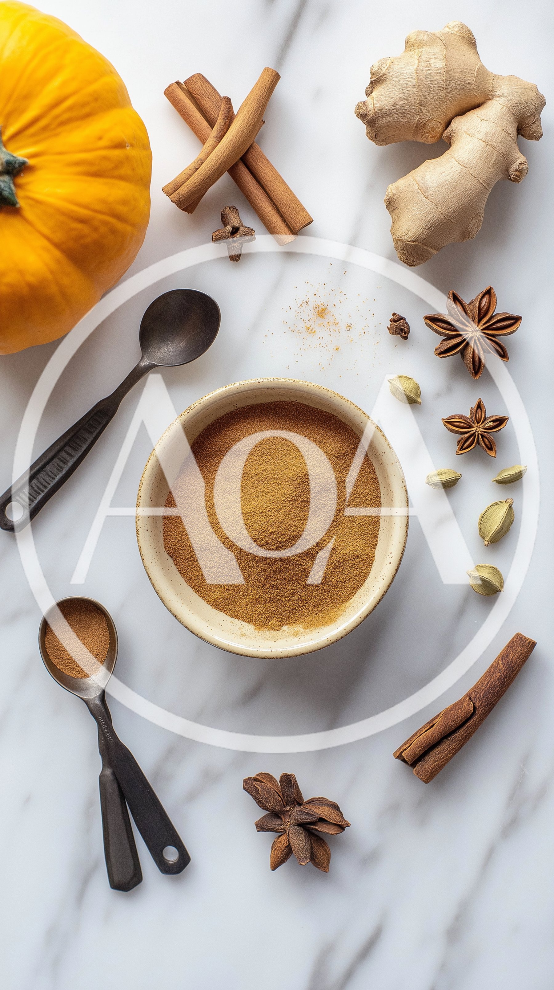 Pumpkin Spice Ingredients Flat Lay on Marble