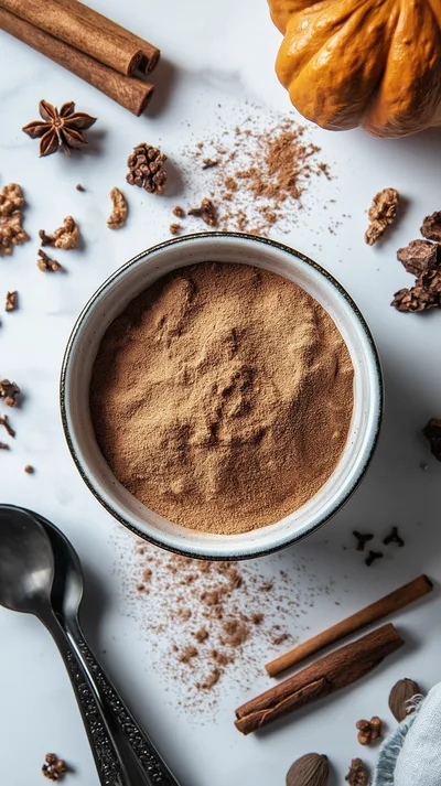 Bowl of Pumpkin Spice Powder with Cinnamon Sticks