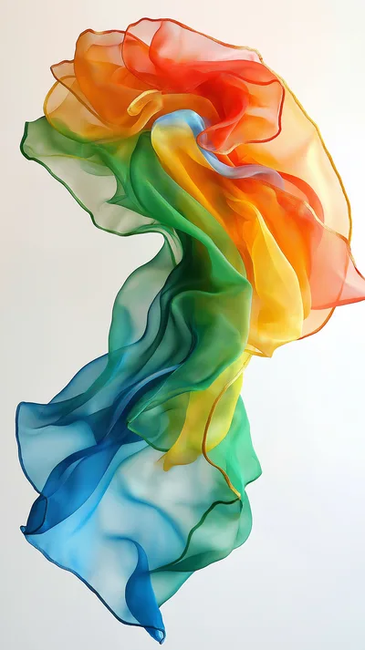 Flowing Rainbow Colored Silk Fabric In Motion